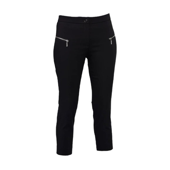 Insight New York Black Cropped Pants Slanted Zip Detail Solid Techno - Picture 2 of 2